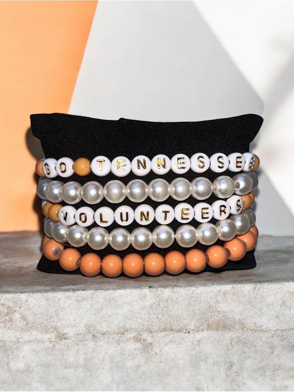 Go Tennessee Volunteers Beaded Orange Pearl Football Bracelet Stack Set